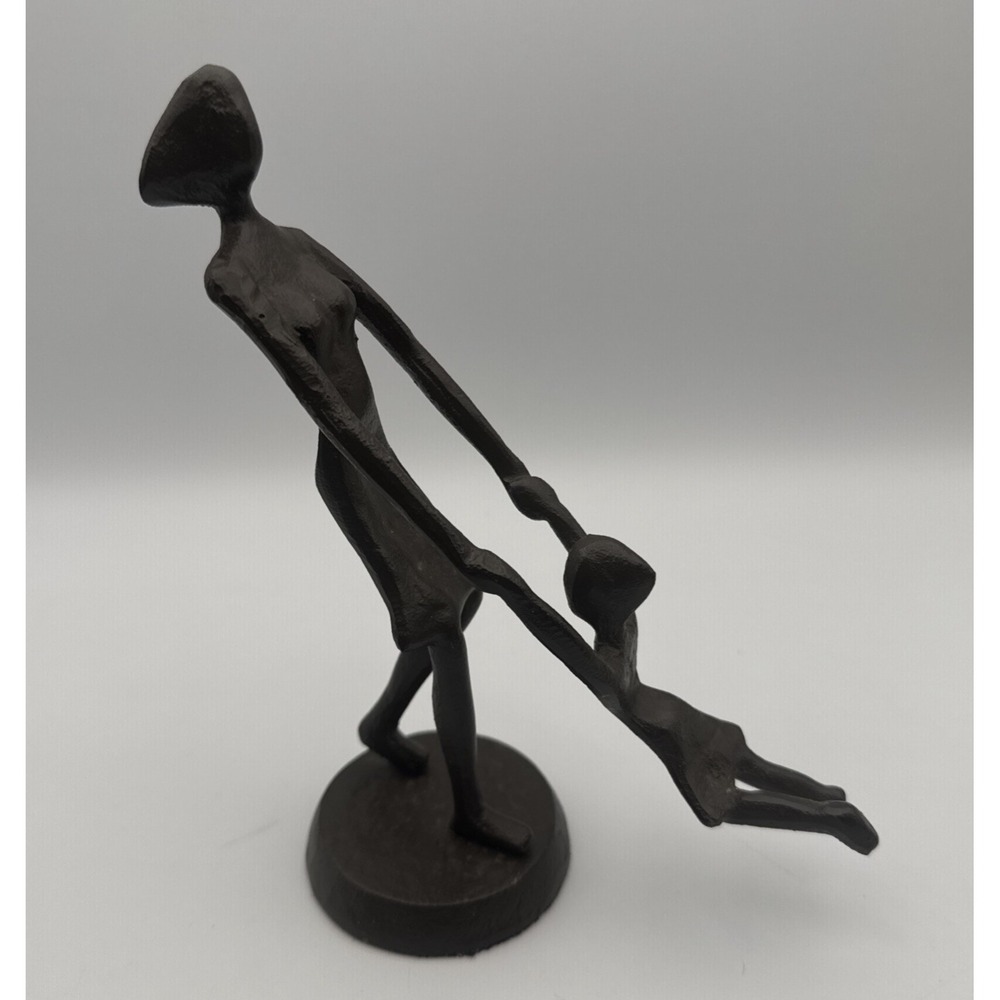 Cast Iron Danya B Modernist Sculpture 7 inches Mother Swinging Child Modernist